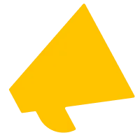 Bright yellow megaphone icon, representing loudspeakers and public speaking, featuring a clean and modern look.