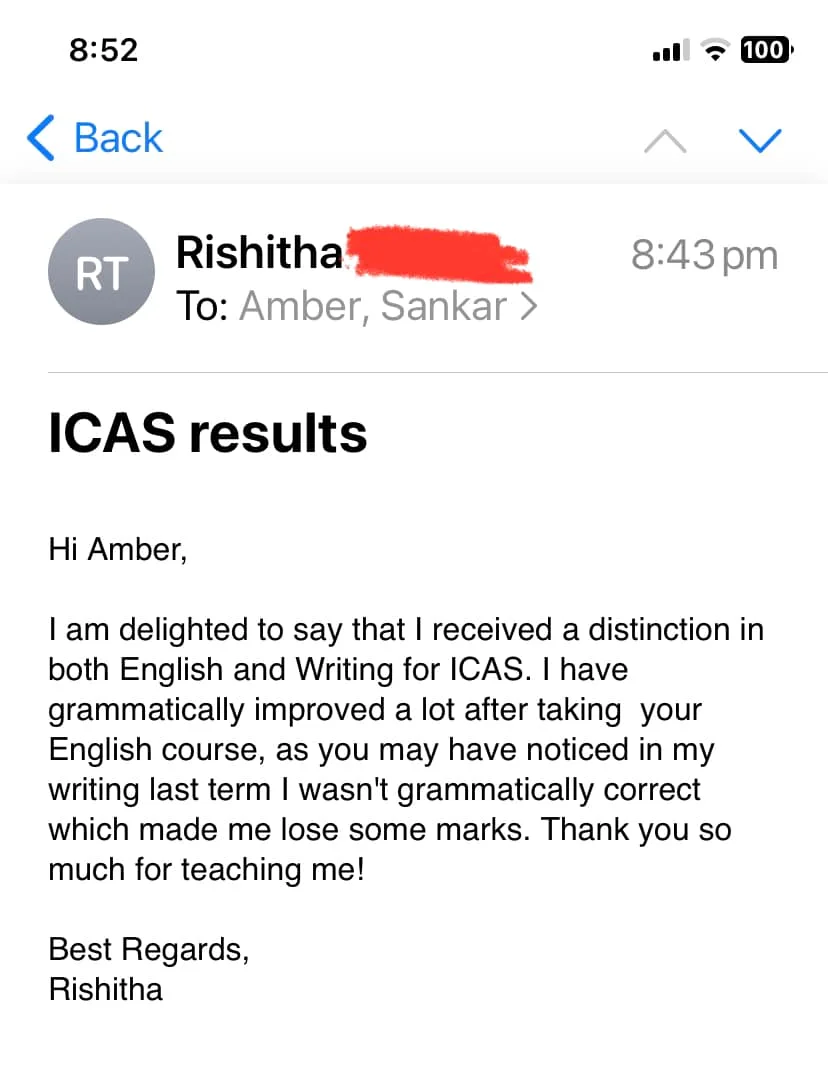 Distinctions in ICAS Writing and English!