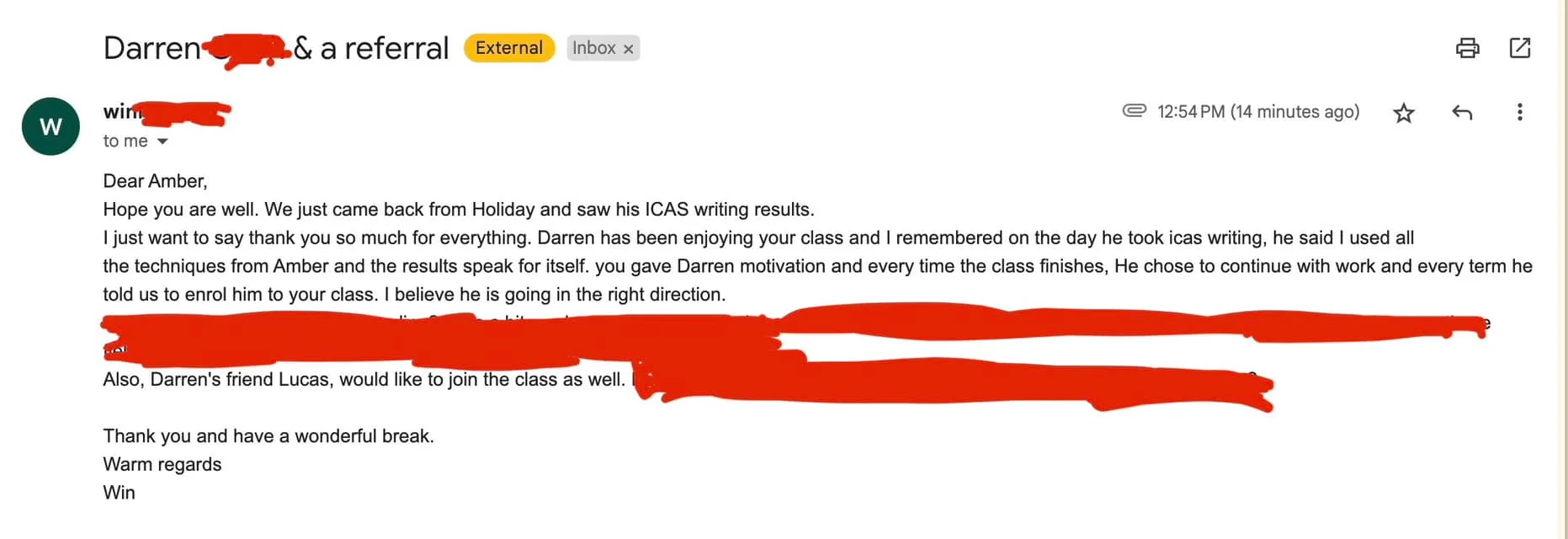 Email - High Distinction in ICAS Writing!