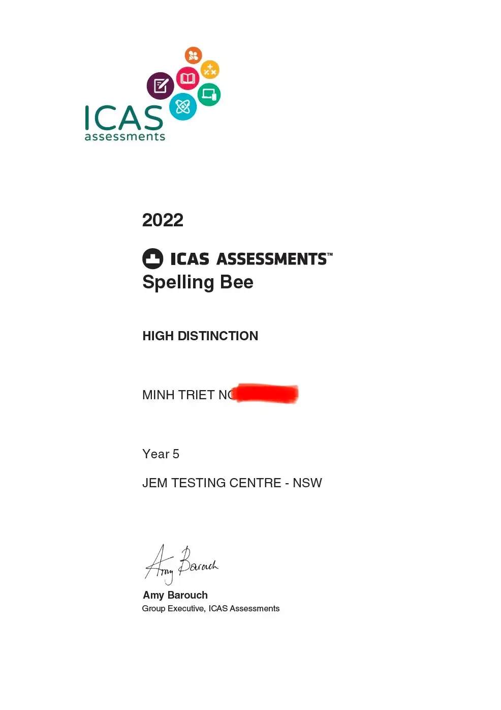 High Distinction ICAS Spelling!