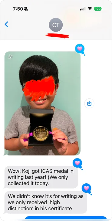 ICAS Writing Gold Medal for Koji!