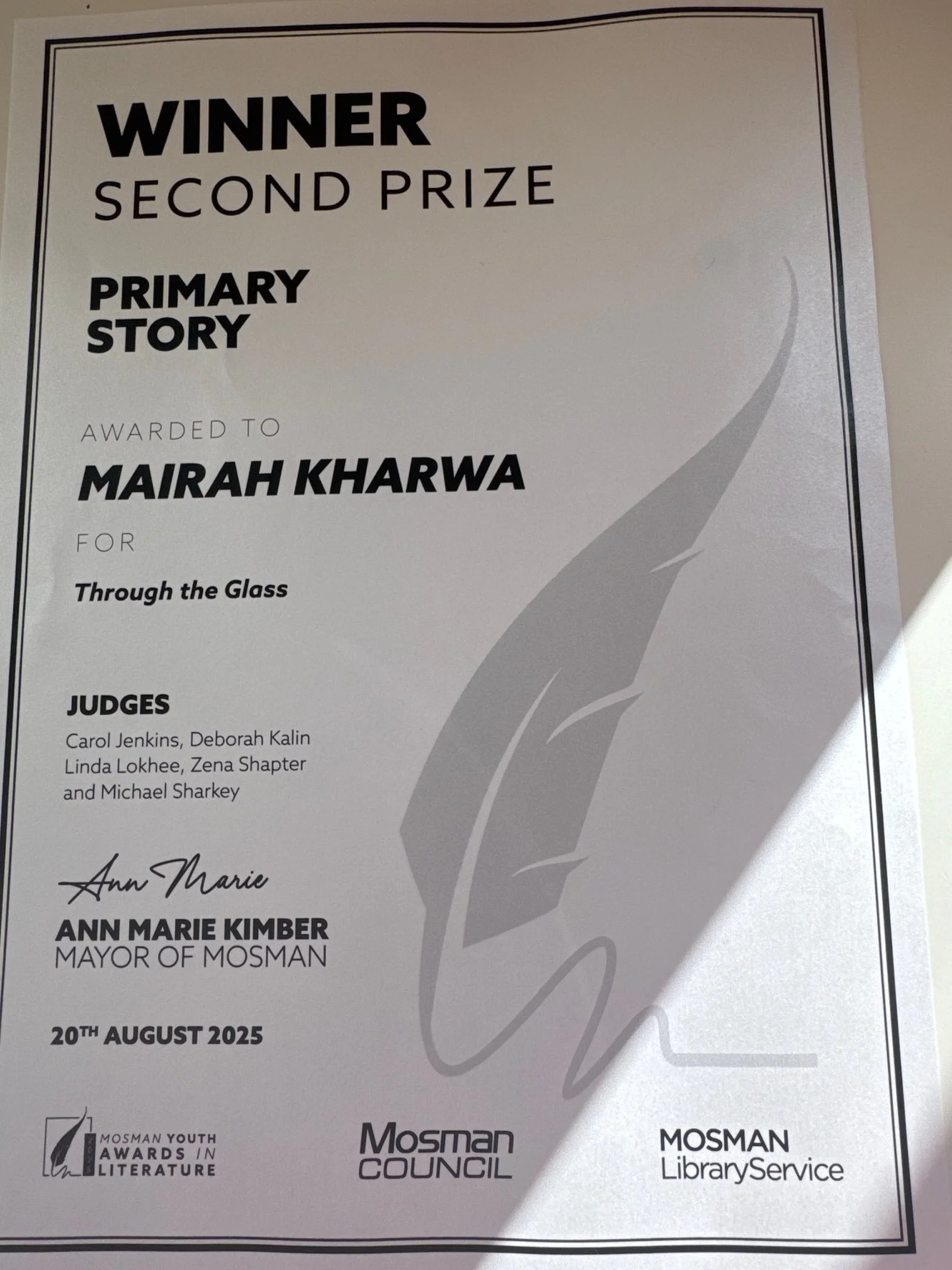 Mosman Literature Award! Second Prize!