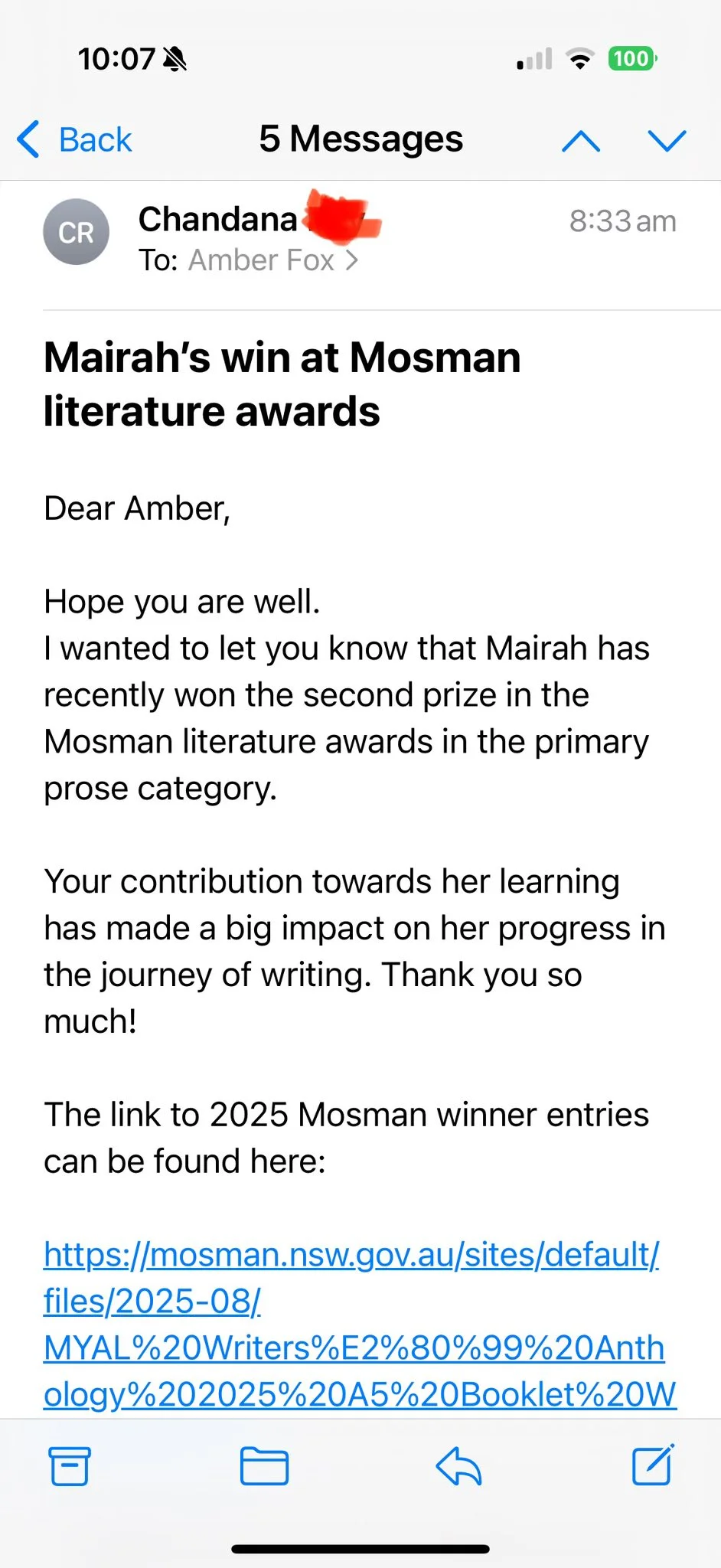 Mosman Literature Award!