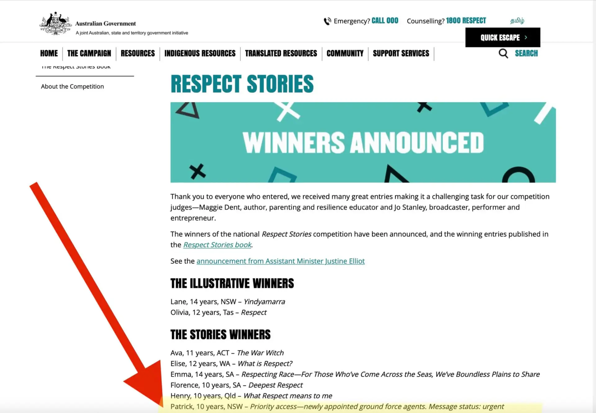 Respect Stories Award WINNER!