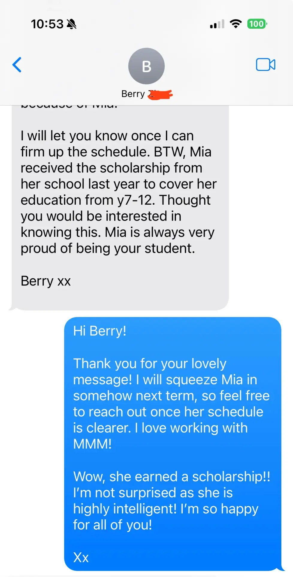 Scholarship success for Mia!