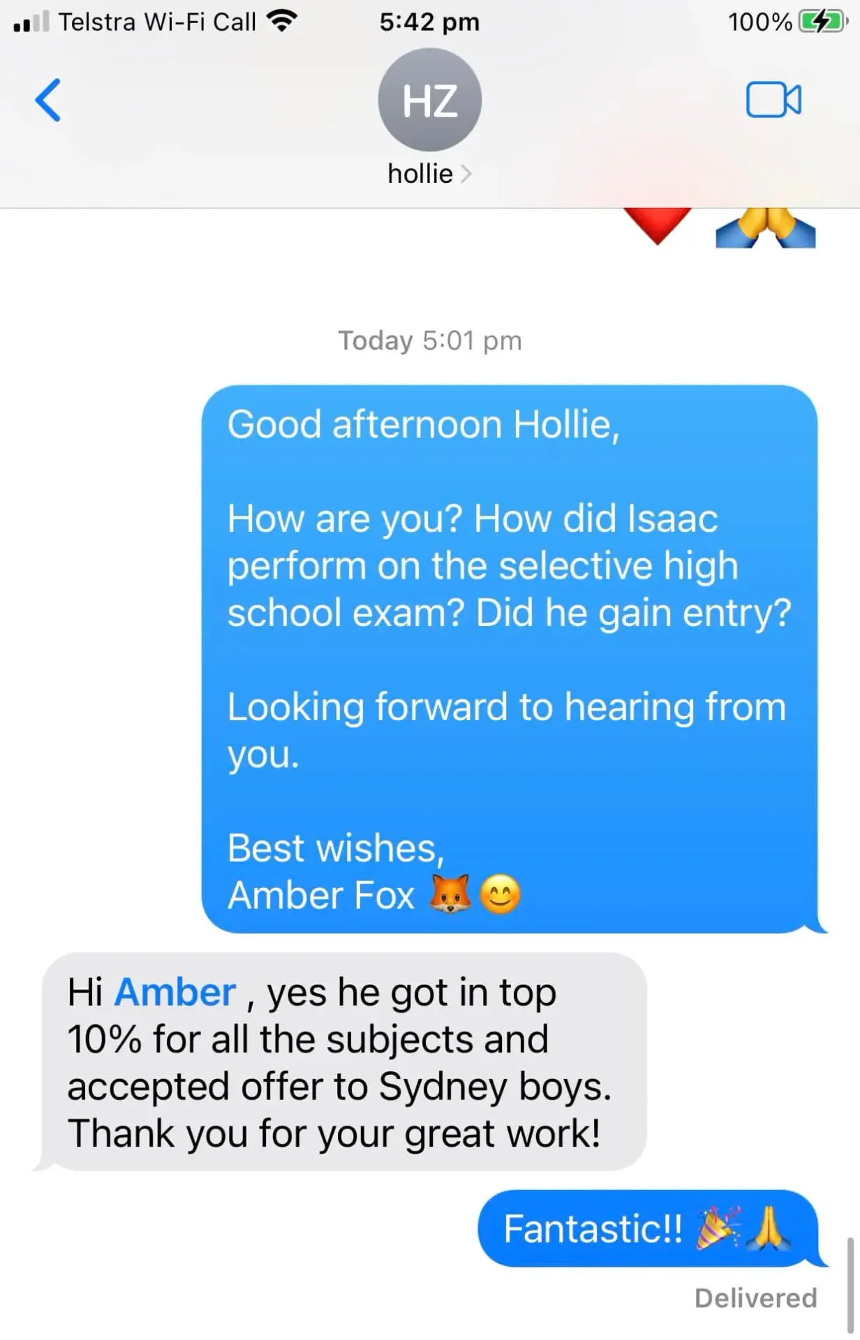 Sydney Boys High Offer and Top 10% in all subjects!