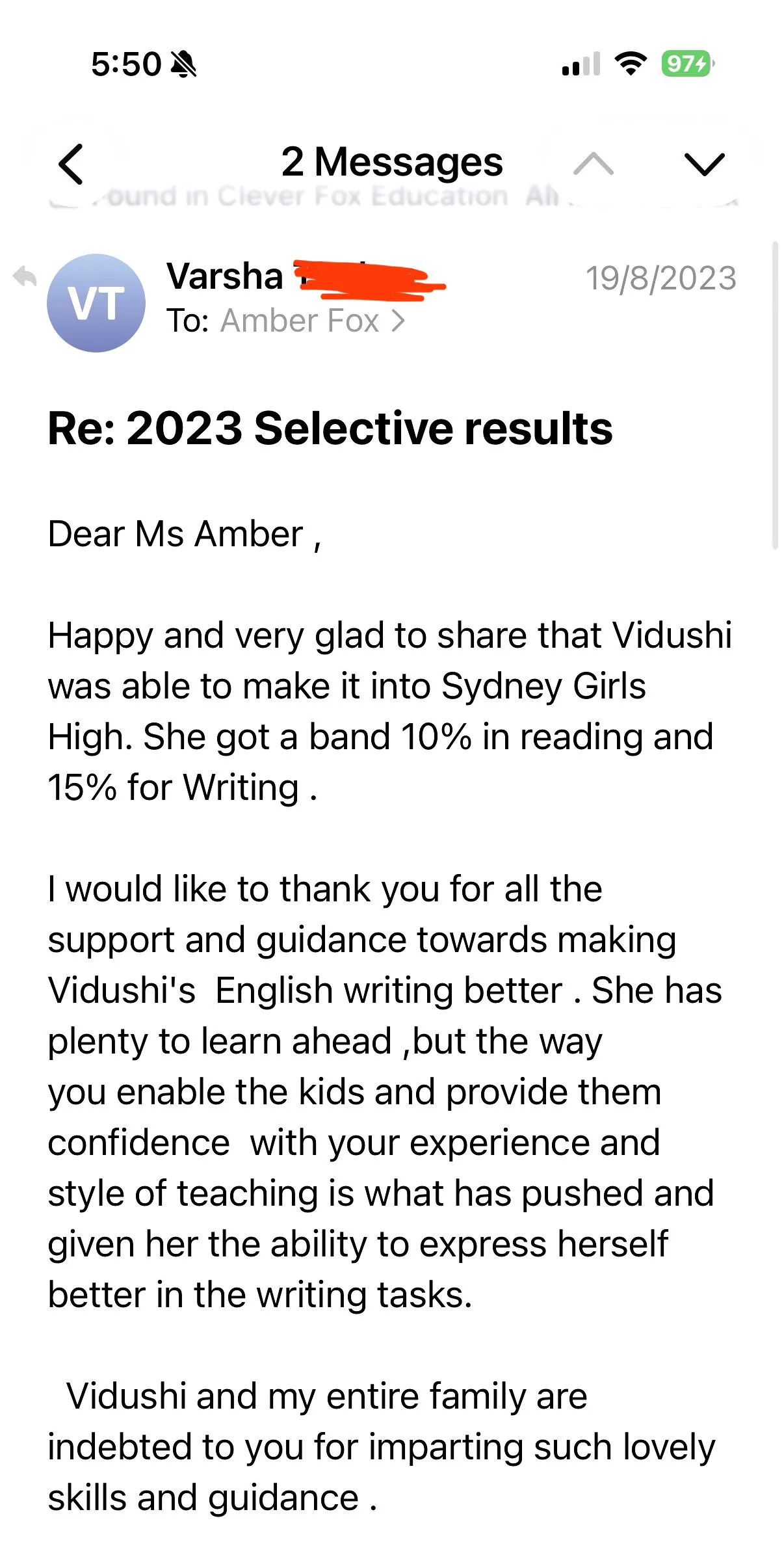 Top 10% reading, top 15% writing! Sydney Girls High offer!