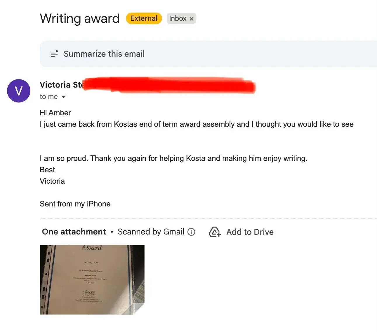 Writing Award!