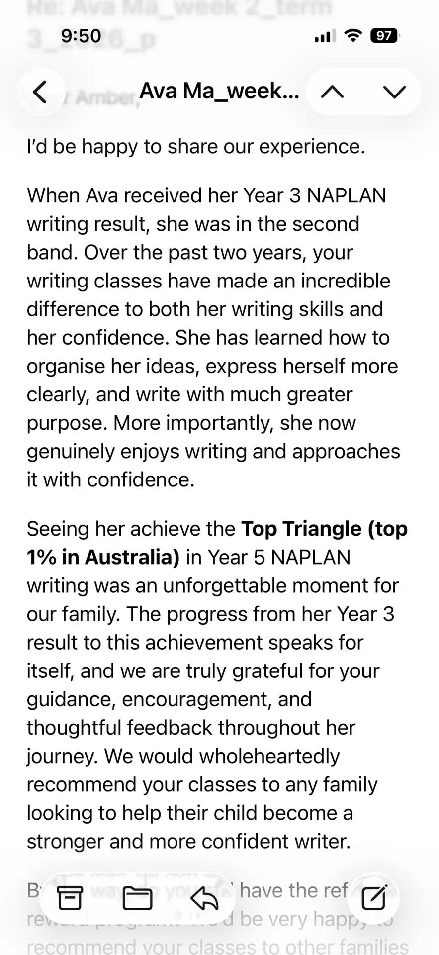 Top Triangle (Top 1%) in Writing in NAPLAN